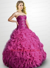 2015 The Most Popular Beading and Ruffles Sweet 15 Dress in Fuchsia