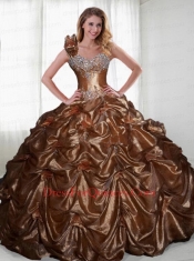 2015 Wonderful Brown Sweet 16 Dresses with Beading and Pick-ups