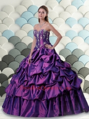 2015 Wonderful Sweetheart Pick Ups and Appliques Quinceanera Dresses in Purple