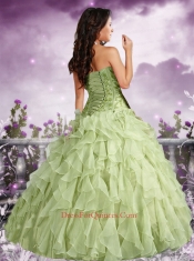 Beautiful Appliques and Ruffles Apple Green Strapless Quinceanera Dress