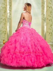 Beautiful Beading and Ruffles Quinceanera Dress in Hot Pink for 2014