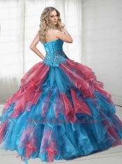 Beautiful Multi-color Strapless Beaded and Ruffled Sweet 15 Dress for 2014