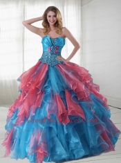 Beautiful Multi-color Strapless Beaded and Ruffled Sweet 15 Dress for 2014