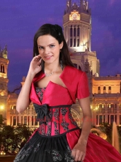 Beautiful Strapless Appliques and Bowknot Red and Black Quinceanera Dresses For 2015