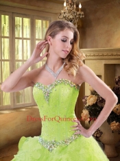 Beautiful Sweetheart Beading and Ruffles Quinceanera Dress in Spring Green For 2015