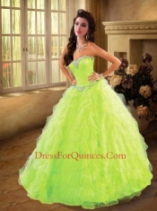 Beautiful Sweetheart Beading and Ruffles Quinceanera Dress in Spring Green For 2015