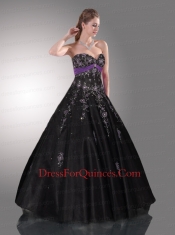 Black Sweetheart Tulle Beading and Appliques Quinceanera Dress