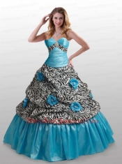 Brand New Hand Made Flowers Sweetheart Quinceanera Dress with Zebra