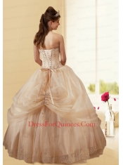 Cheap Champagne Quinceanera Dress with Embroidery and Hand Made Flower for 2015