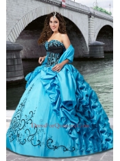 Cheap Sweetheart Embroidery Quinceanera Dress in Blue and Black with Beading and Pick Ups for 2015