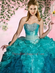 Cheap Sweetheart Turquoise Quinceanera Dresses with Appliques and Ruffles for 2015