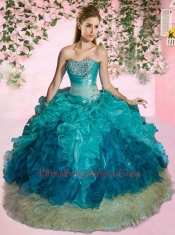 Cheap Sweetheart Turquoise Quinceanera Dresses with Appliques and Ruffles for 2015