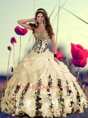 Cheap White Taffeta and Leopard Sweet 16 Dress with Ruffled Layers for 2015