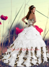 Cheap White Taffeta and Leopard Sweet 16 Dress with Ruffled Layers for 2015