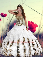 Cheap White Taffeta and Leopard Sweet 16 Dress with Ruffled Layers for 2015