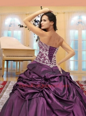 Classical Appliques and Hand Made Flowers Purple Quinceanera Dress For 2014