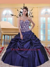 Classical Appliques and Hand Made Flowers Purple Quinceanera Dress For 2014