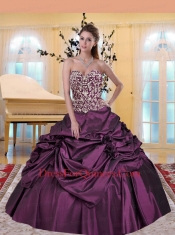 Classical Appliques and Hand Made Flowers Purple Quinceanera Dress For 2014