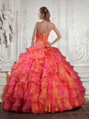 Classical Strapless Orange and Pink Quinceanera Dresses with Appliques and Ruffles