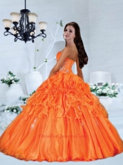 Customize Sweetheart Orange Red Quinceanera Gown with Ruffles and Appliques