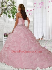 Elegant Spaghetti Straps Organza Dark Green Quinceanera Dress with Beading
