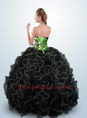 Exclusive Black and Green Quinceanera Dress with Appliques and Ruffles