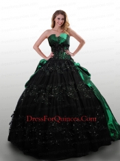 Exquisite Green and Black Dress For Quinceanera with Appliques