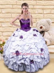 Exquisite White and Purple Quinceanera Dress with Hand Made Flower and Pick-ups for 2015