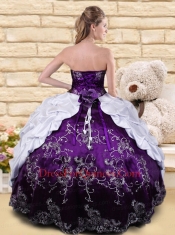 Exquisite White and Purple Quinceanera Dress with Hand Made Flower and Pick-ups for 2015
