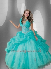 Fashionable Blue Sweetheart Organza Quinceanera Dress with Beading