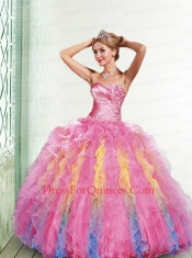 Fashionable Sweetheart Appliques and Ruffles Multi-color Dresses for Quinceanera for 2015