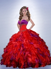 Gorgeous Sweetheart Beading and Ruffles Quinceanera Dresses in Red