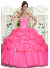 Hot Pink Beading and Appliques Quinceanera Dresses with Pick Ups