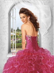 Inexpensive Sweetheart Red Quinceanera Dresses with Beading and Ruffles