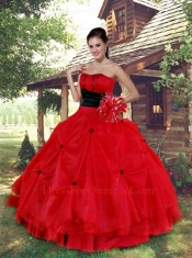 Latest Red Strapless Organza Quinceanera Dress For 2013