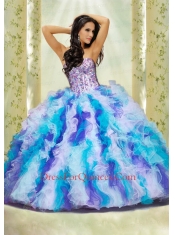 Luxurious Multi-color Sweetheart Appliques and Ruffles Dresses for Quinceanera for 2015