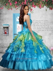 Luxurious Strapless Appliques and Ruffles Baby Blue Sweet Sixteen Dresses for 2015