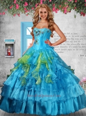 Luxurious Strapless Appliques and Ruffles Baby Blue Sweet Sixteen Dresses for 2015