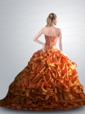 Modern Sweetheart Organza Gold Quinceanera Dress with Beading and Pick-ups