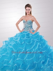 Modest Sweetheart Beading and Ruffled Layers Aqua Blue Quinceanera Dresses for 2015