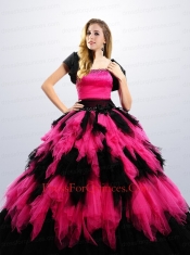 Most Popular Strapless Ruffles Quinceanera Dresses in Hot Pink and Black for 2014