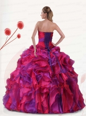Multi-color Strapless Organza Quinceanera Dresses with Ruffles and Appliques for 2015