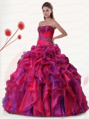 Multi-color Strapless Organza Quinceanera Dresses with Ruffles and Appliques for 2015