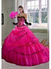 2015 New Fashion Sweetheart Hot Pink Quinceanera Dress with Appliques