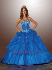 New Style Blue Pick Ups and Appliques Quinceanera Gown