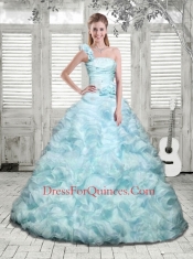 One Shoulder Beading and Ruffles Quinceanera Dress in Baby Pink