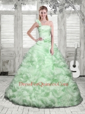 One Shoulder Beading and Ruffles Quinceanera Dress in Baby Pink