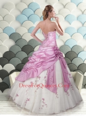 Perfect A-Line Strapless Appliques White and Purple Dress For Quinceanera