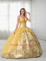 Perfect Gold Quinceanera Gown with Embroidery For 2014
