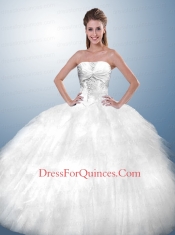 Popular Colorful Strapless Beaded Decorate Quinceanera Dress with Ruffles for 2015